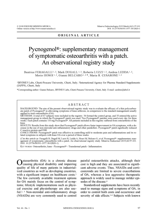 Pycnogenol® Topical Patch May Improve Osteoarthritis Symptoms